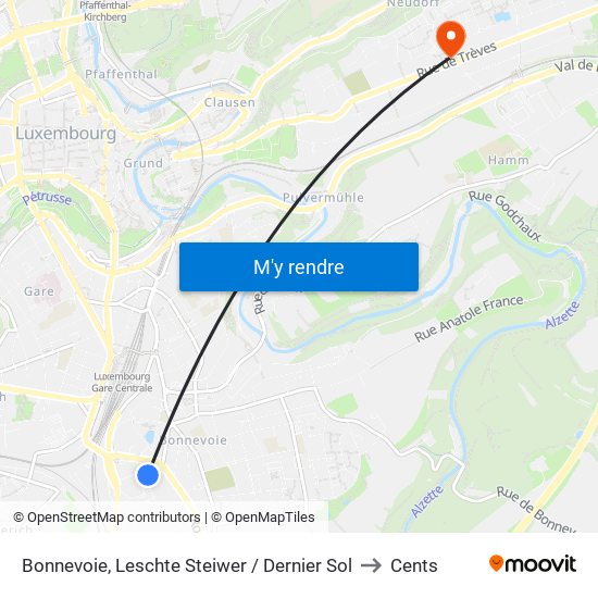 Bonnevoie, Leschte Steiwer / Dernier Sol to Cents map