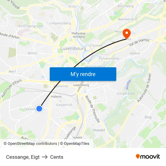 Cessange, Eigt to Cents map