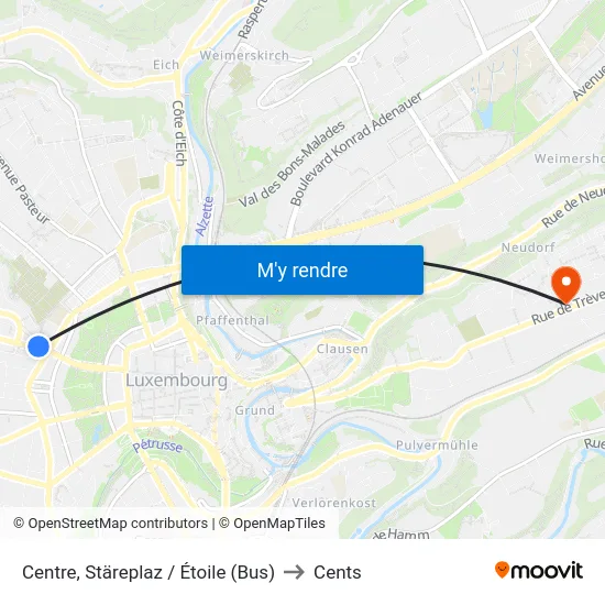 Centre, Stäreplaz / Étoile (Bus) to Cents map