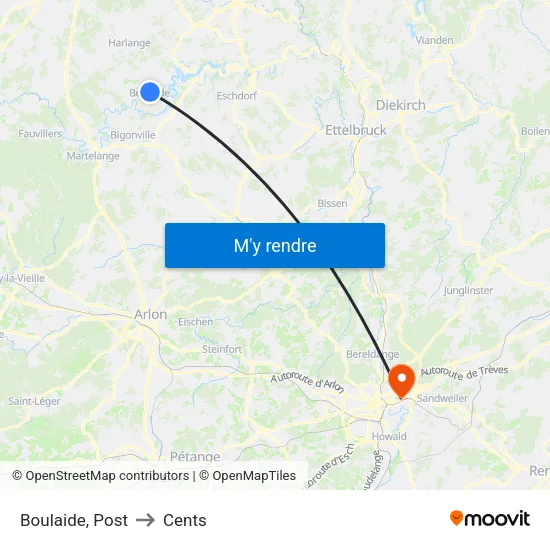 Boulaide, Post to Cents map