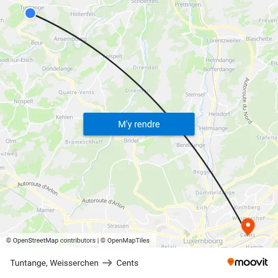 Tuntange, Weisserchen to Cents map