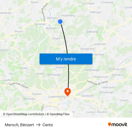 Mersch, Bënzert to Cents map