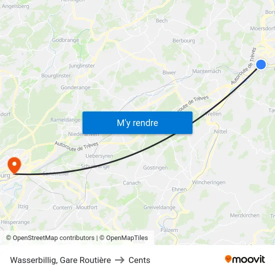 Wasserbillig, Gare Routière to Cents map