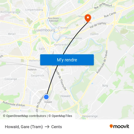 Howald, Gare (Tram) to Cents map