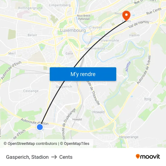 Gasperich, Stadion to Cents map