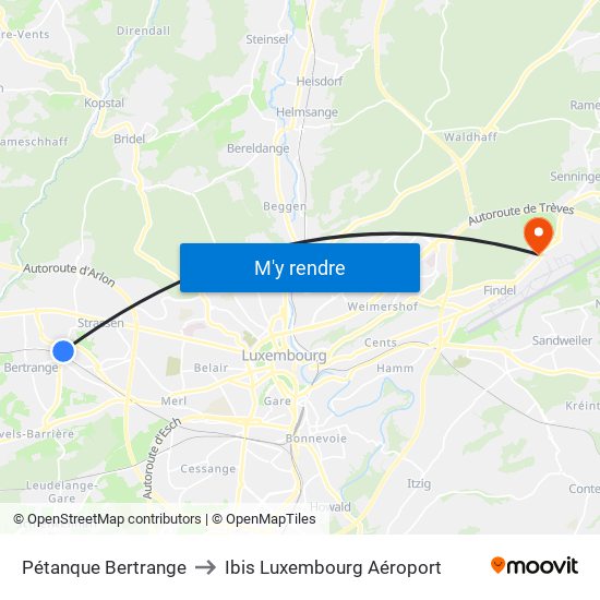 Pétanque Bertrange to Ibis Luxembourg Aéroport map