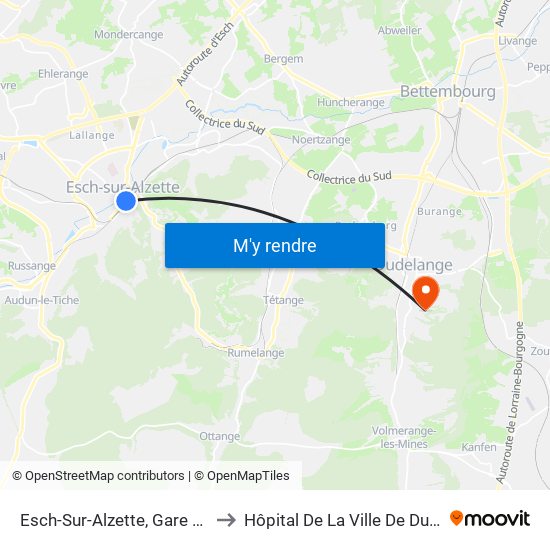 Esch-Sur-Alzette, Gare Routière to Hôpital De La Ville De Dudelange map