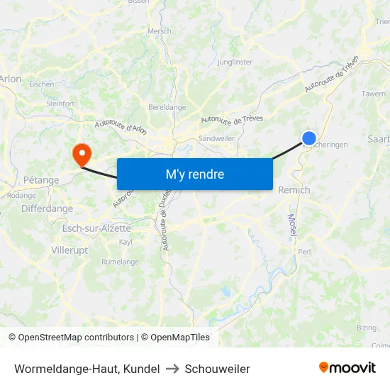 Wormeldange-Haut, Kundel to Schouweiler map