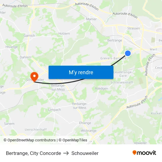 Bertrange, City Concorde to Schouweiler map