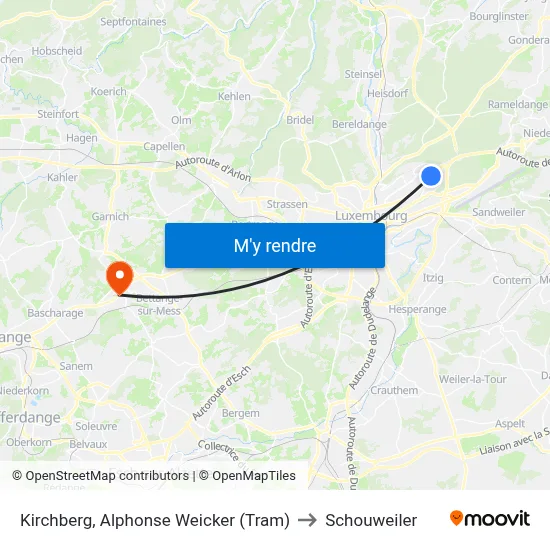 Kirchberg, Alphonse Weicker (Tram) to Schouweiler map