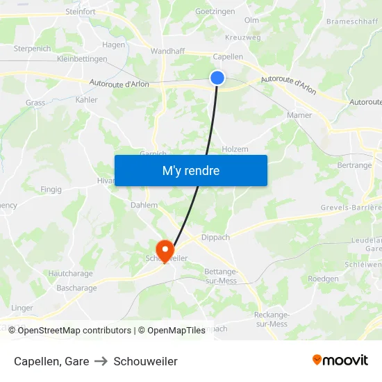 Capellen, Gare to Schouweiler map