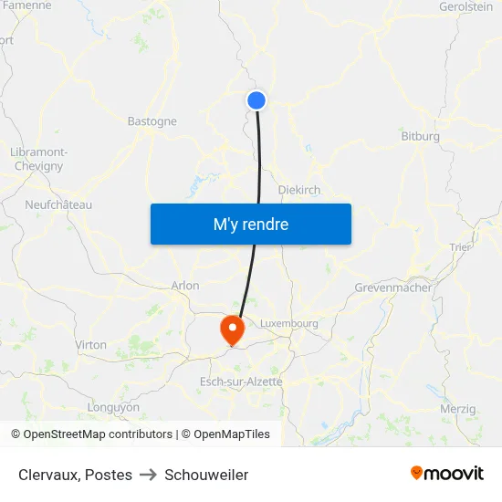 Clervaux, Postes to Schouweiler map