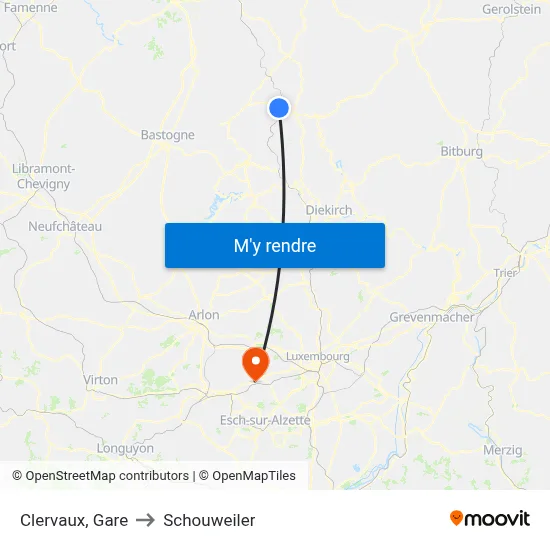 Clervaux, Gare to Schouweiler map