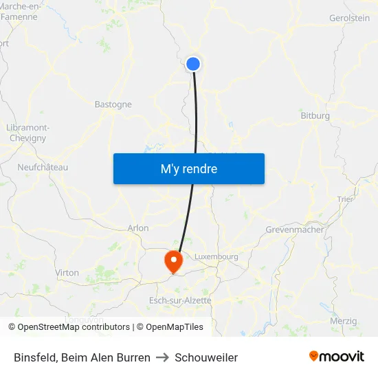 Binsfeld, Beim Alen Burren to Schouweiler map