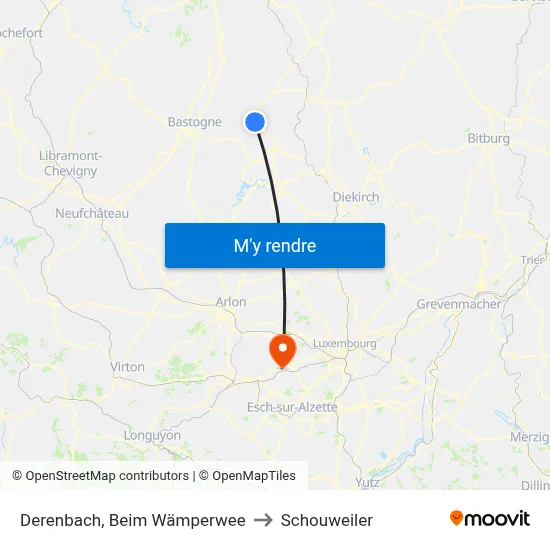 Derenbach, Beim Wämperwee to Schouweiler map