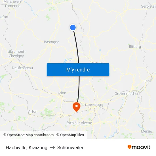 Hachiville, Kräizung to Schouweiler map