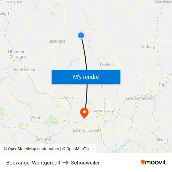 Boevange, Wëntgerdall to Schouweiler map