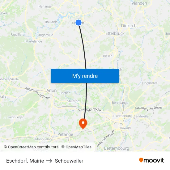 Eschdorf, Mairie to Schouweiler map