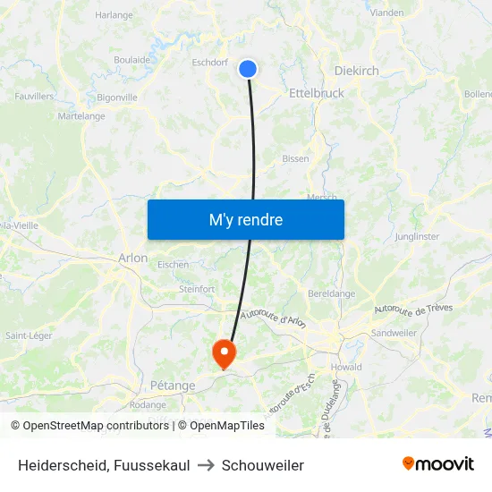 Heiderscheid, Fuussekaul to Schouweiler map