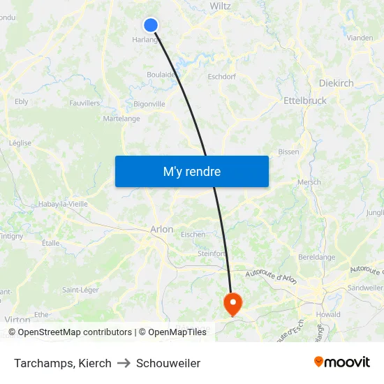 Tarchamps, Kierch to Schouweiler map