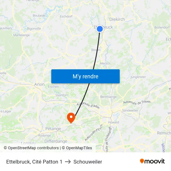 Ettelbruck, Cité Patton 1 to Schouweiler map