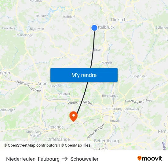 Niederfeulen, Faubourg to Schouweiler map