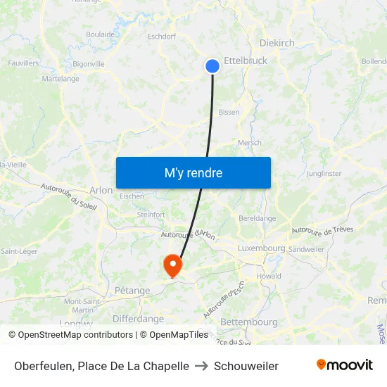Oberfeulen, Place De La Chapelle to Schouweiler map