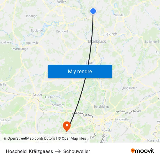 Hoscheid, Kräizgaass to Schouweiler map