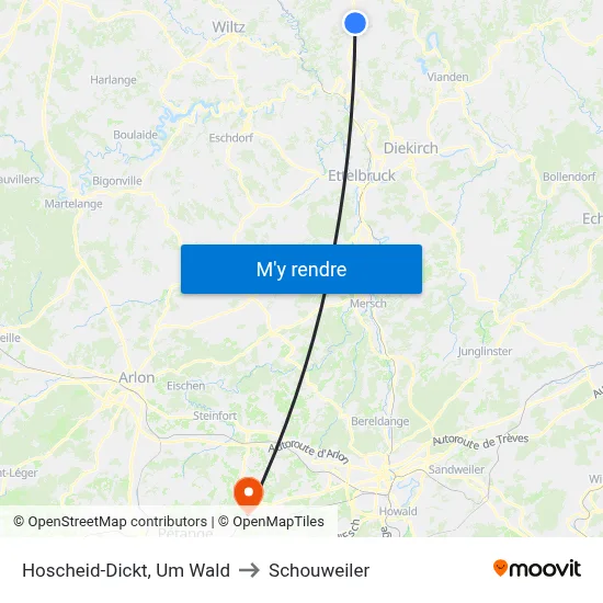 Hoscheid-Dickt, Um Wald to Schouweiler map