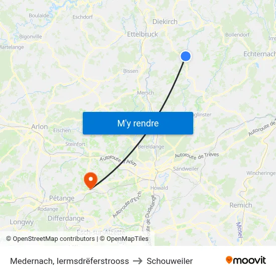 Medernach, Iermsdrëferstrooss to Schouweiler map