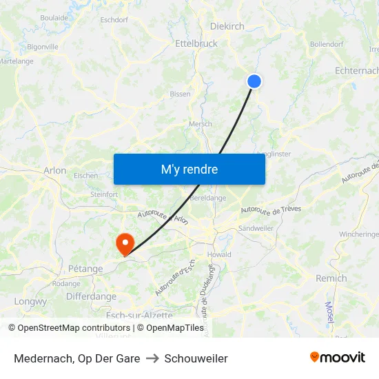 Medernach, Op Der Gare to Schouweiler map