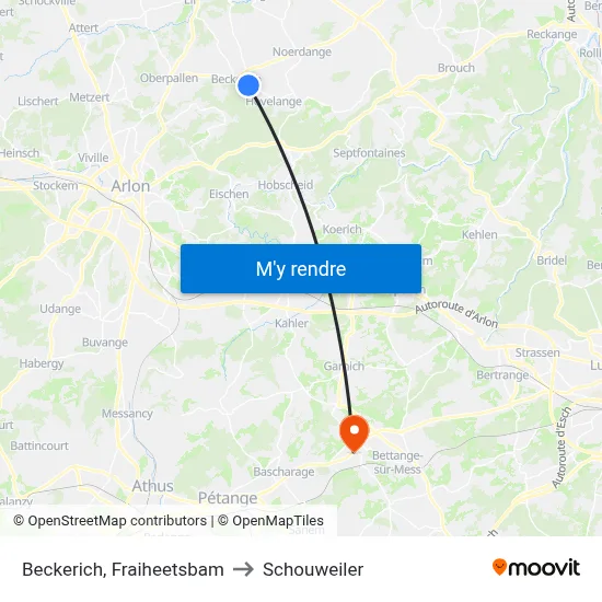 Beckerich, Fraiheetsbam to Schouweiler map