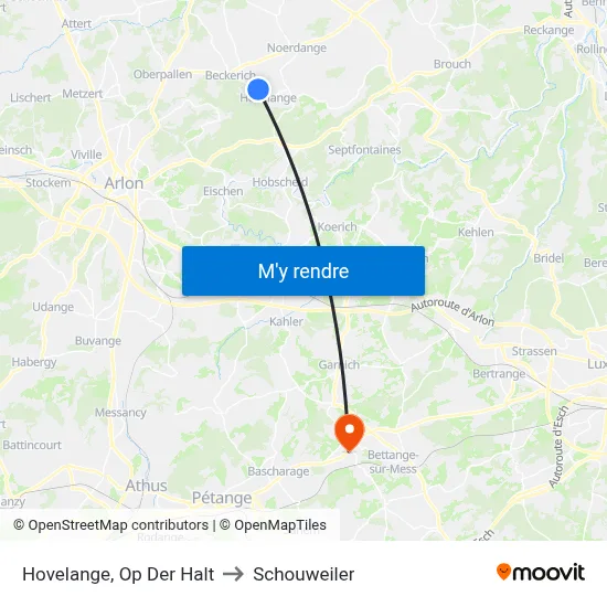 Hovelange, Op Der Halt to Schouweiler map