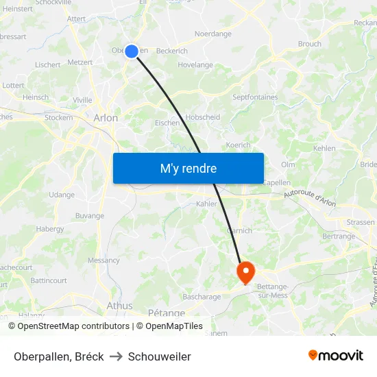 Oberpallen, Bréck to Schouweiler map