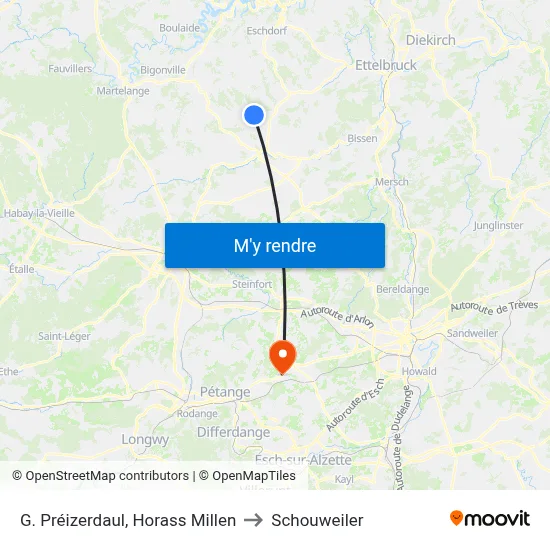 G. Préizerdaul, Horass Millen to Schouweiler map