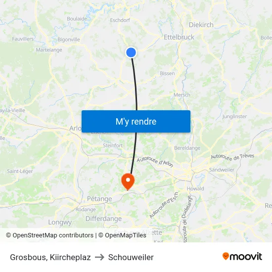 Grosbous, Kiircheplaz to Schouweiler map
