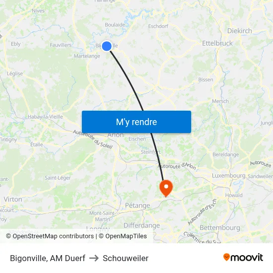 Bigonville, AM Duerf to Schouweiler map