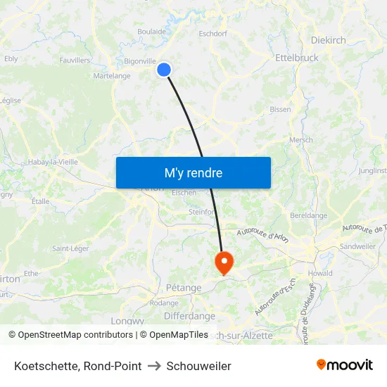 Koetschette, Rond-Point to Schouweiler map