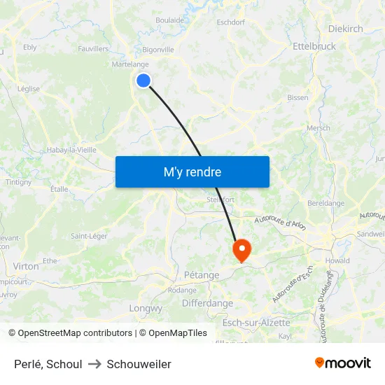 Perlé, Schoul to Schouweiler map