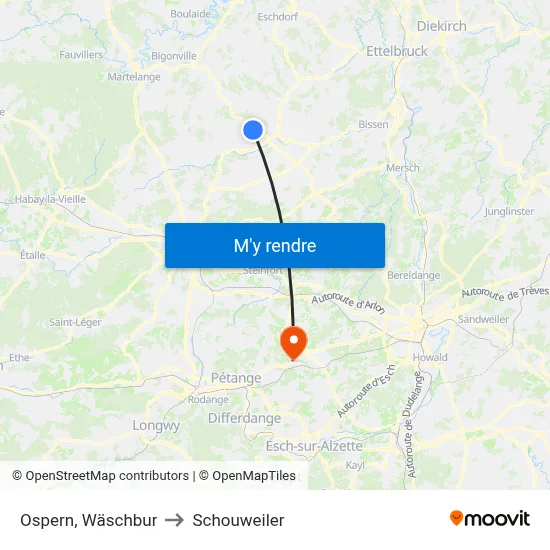 Ospern, Wäschbur to Schouweiler map