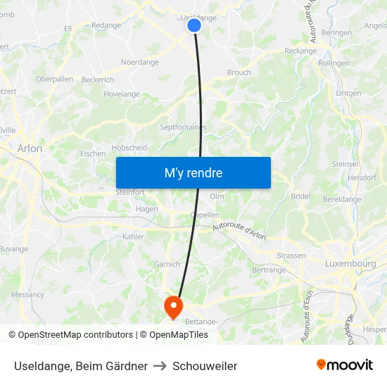 Useldange, Beim Gärdner to Schouweiler map