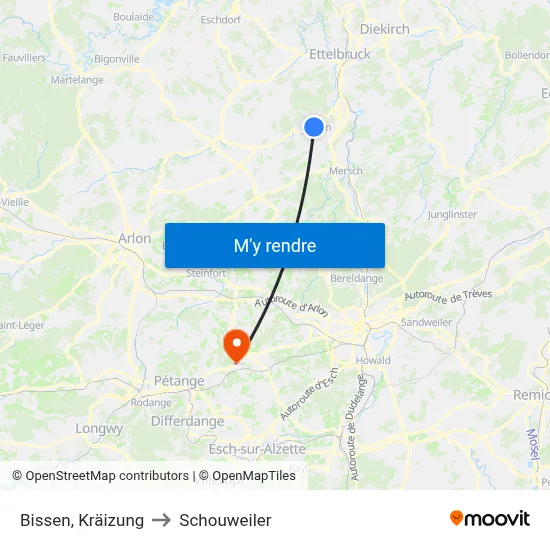 Bissen, Kräizung to Schouweiler map
