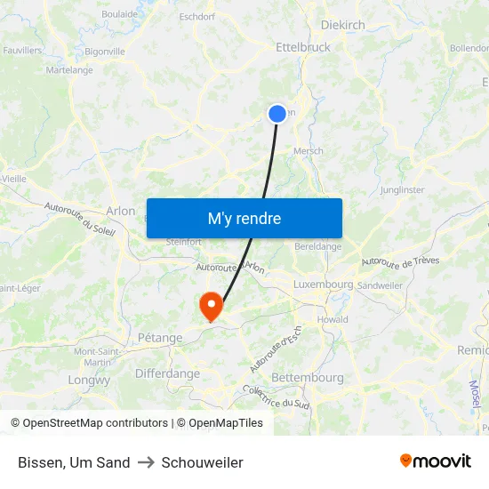 Bissen, Um Sand to Schouweiler map