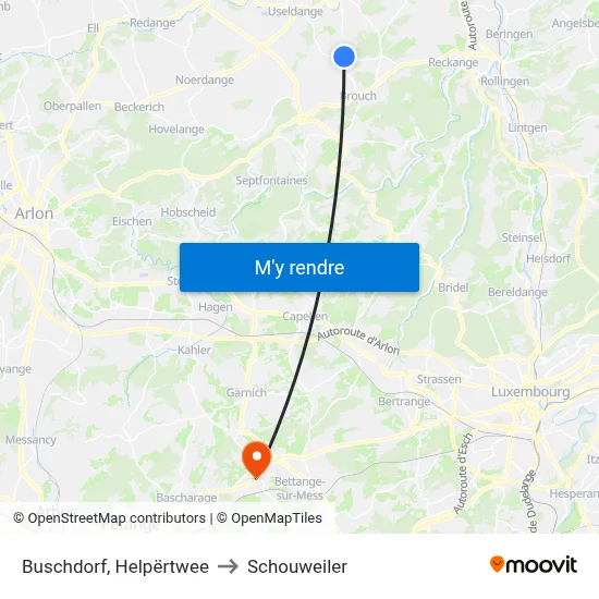 Buschdorf, Helpërtwee to Schouweiler map