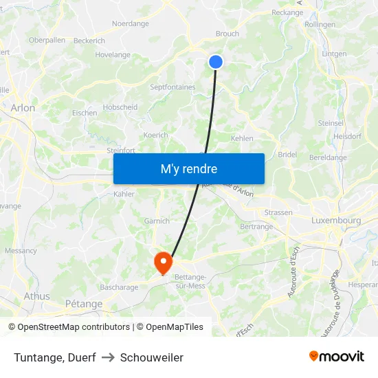 Tuntange, Duerf to Schouweiler map