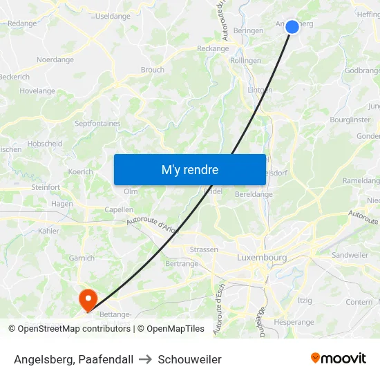 Angelsberg, Paafendall to Schouweiler map