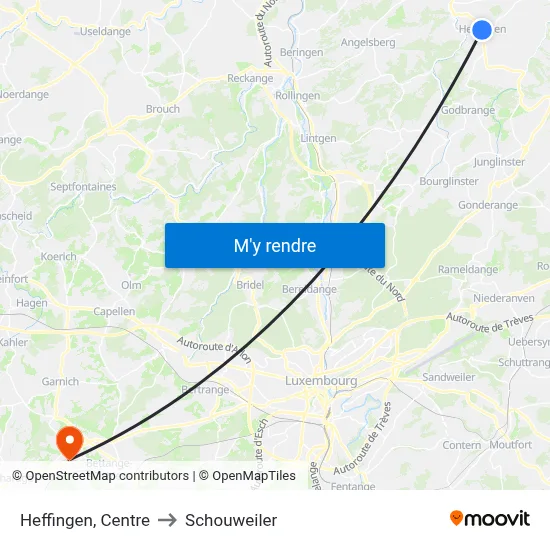 Heffingen, Centre to Schouweiler map