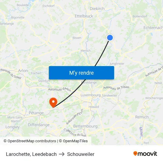 Larochette, Leedebach to Schouweiler map