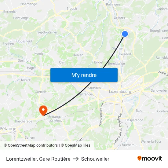Lorentzweiler, Gare Routière to Schouweiler map