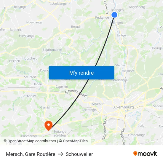 Mersch, Gare Routière to Schouweiler map